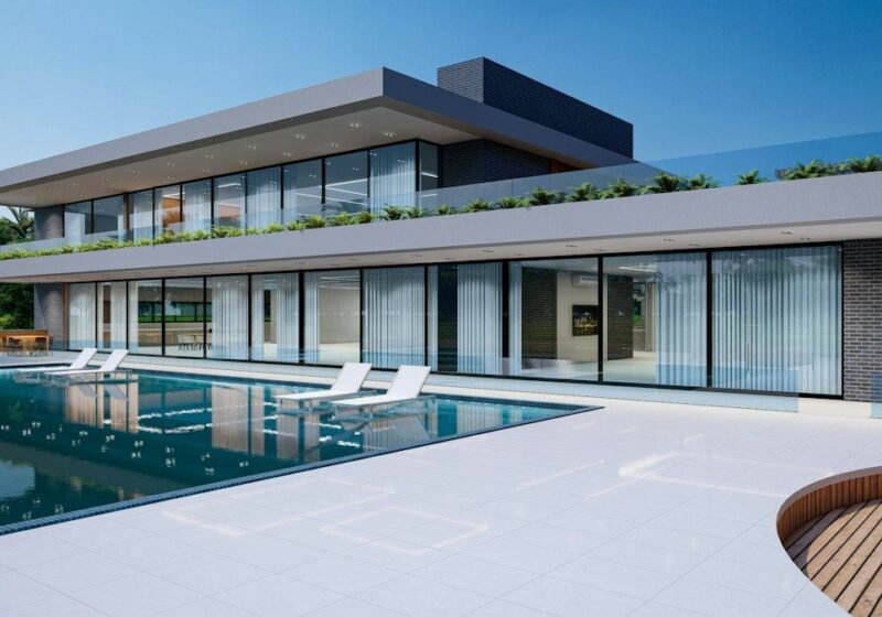 Single-level modern villa on a large plot with a long pool